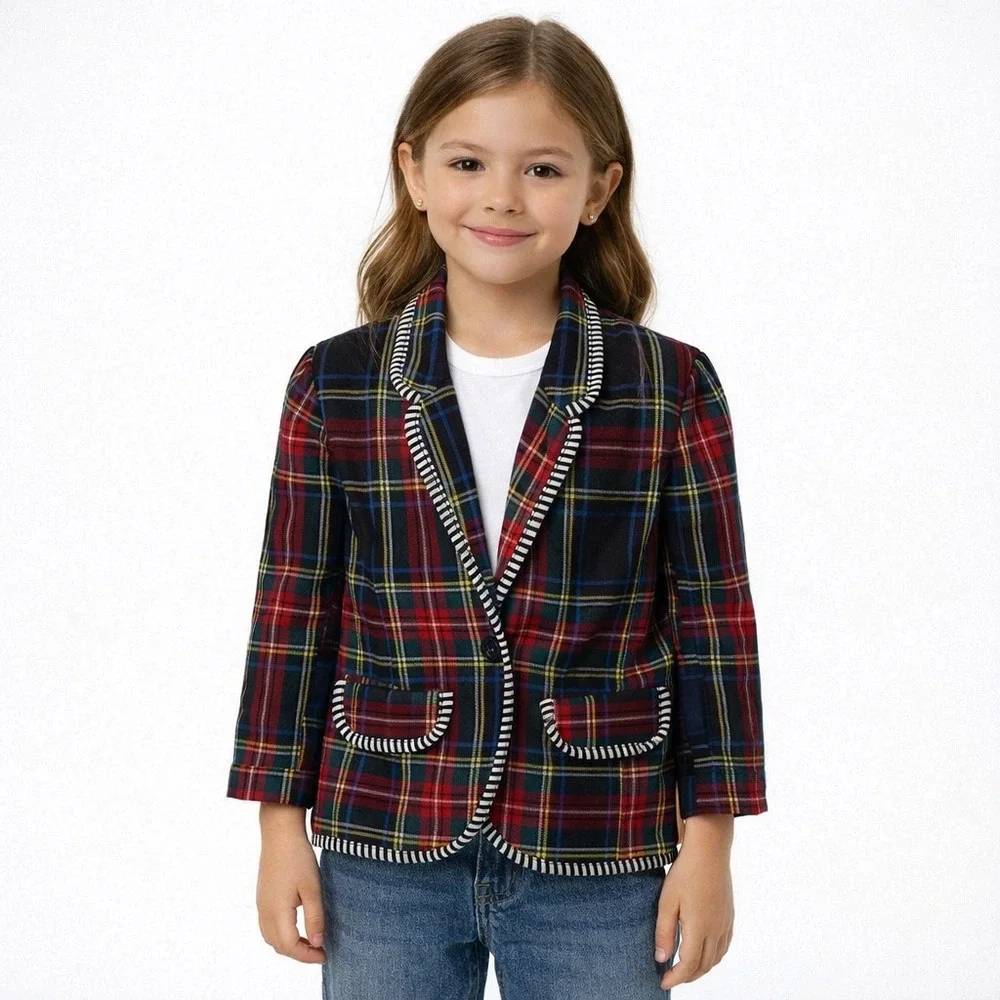 Harajuku Mini Target‎ Girls Green Red Plaid Jacket Blazer Uniform Lined